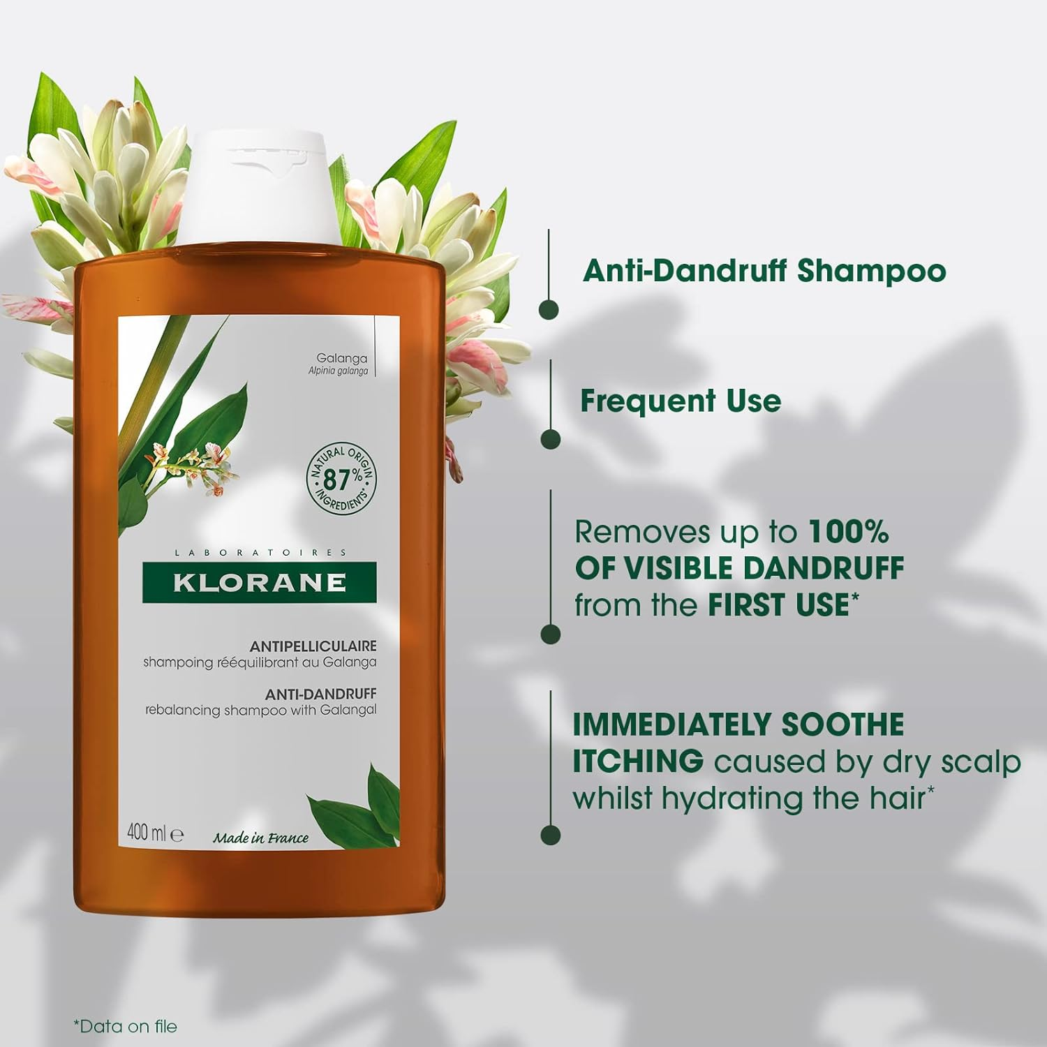 Klorane Anti-Dandruff Rebalancing Shampoo with Galangal 400ML image number 2