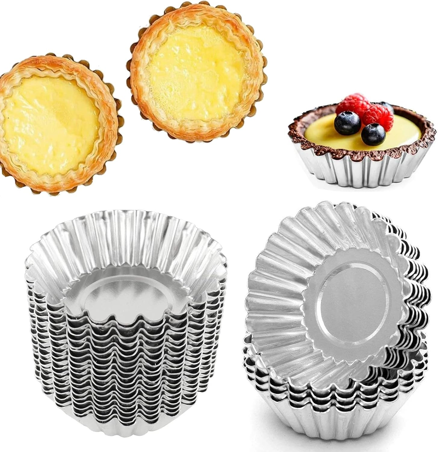 30 Pcs Egg Tart Molds,Stainless Steel Egg Tart Mold Non Stick Tart Pans for Baking Cupcake Muffin Mold Baking Cups Baking Tool image number 6