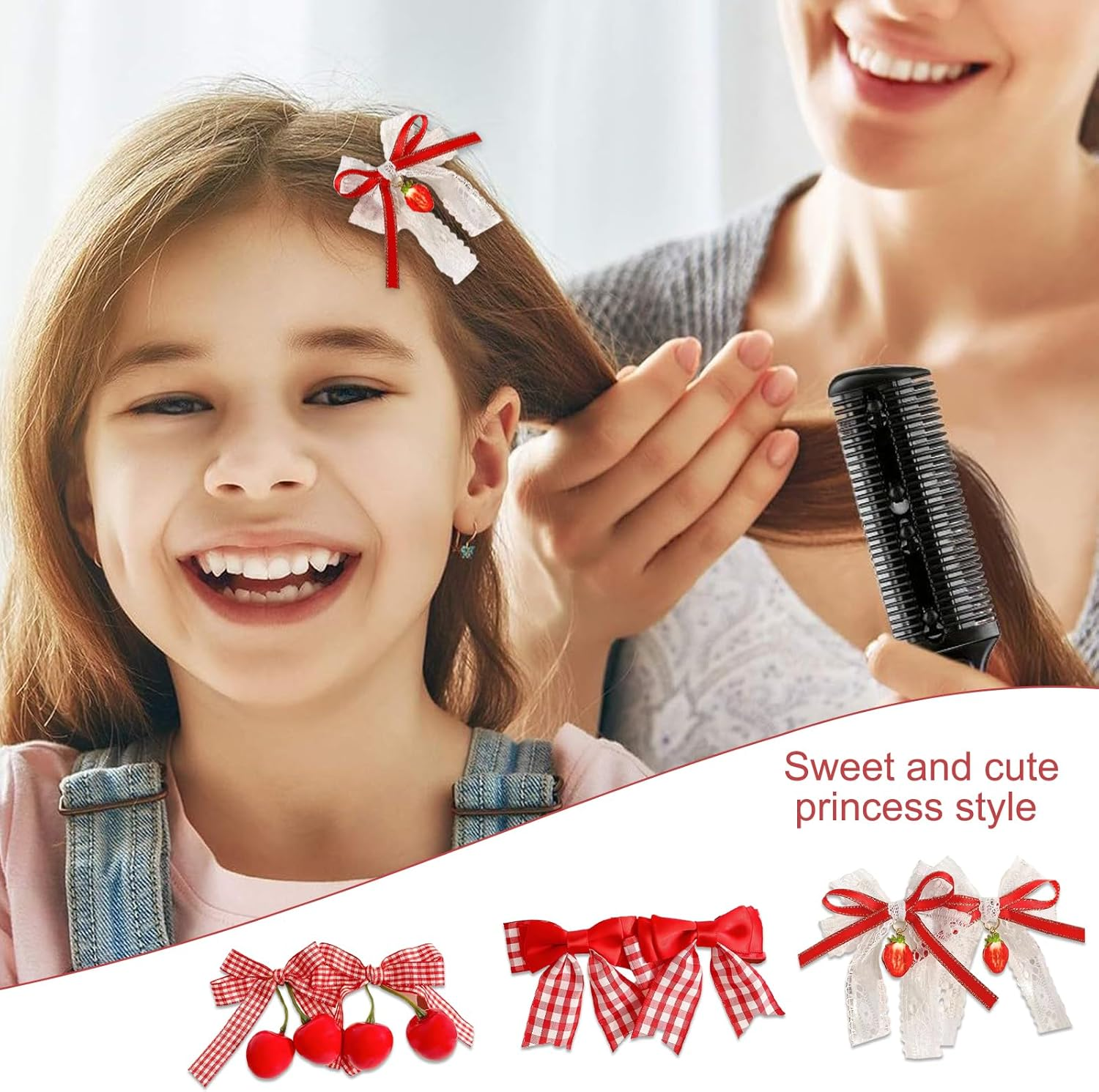 RTRTGS Pack of 6 Cherry Bow Hair Clips Red Hair Accessories for Women, Red Bow Hair, Cherry, Velvet Alligator Cherry Hair Clips for Ponytail, Winter Christmas Decoration