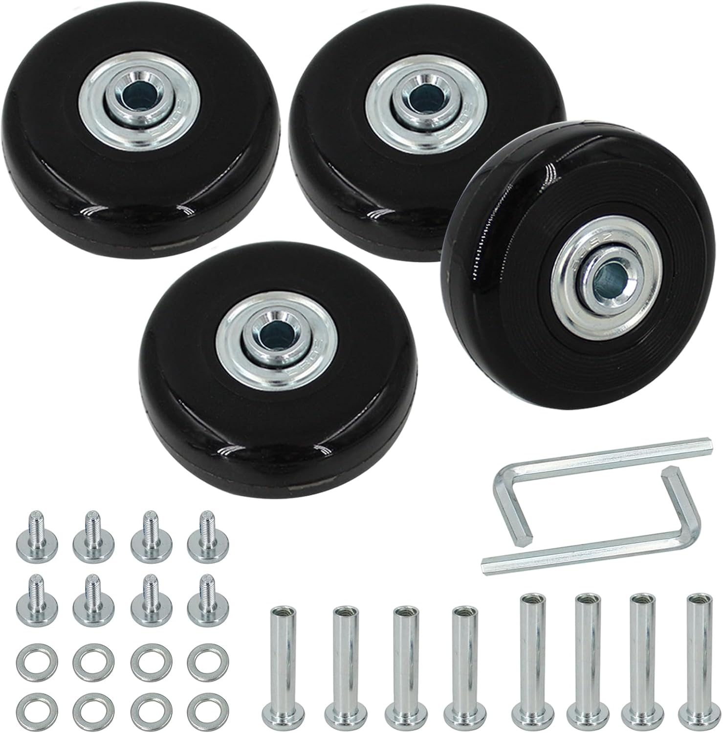 Acbbmns 4 Pcs Luggage Suitcase Replacement Wheels 50Mm X 18Mm, Rubber Wheel with 6Mm Bearing 36Mm 38Mm Axles Screw Washers Wrenches Repair Set image number 3