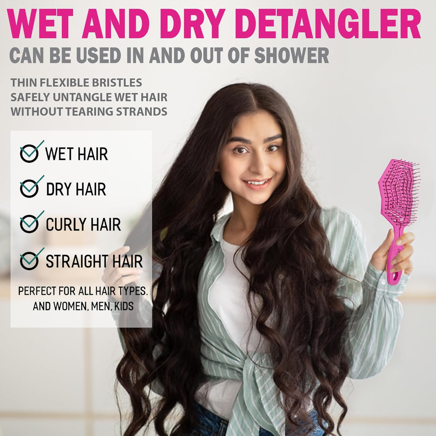 Fiora Naturals Hair Detangling Brush -100% Bio-Friendly Hair Detangler Brush W/Ultra-Soft Bristles- Glide through Tangles with Ease - for Curly, Fine, Women, Men, Kids, Toddlers, Wet and Dry Hair - Hot Pink image number 6
