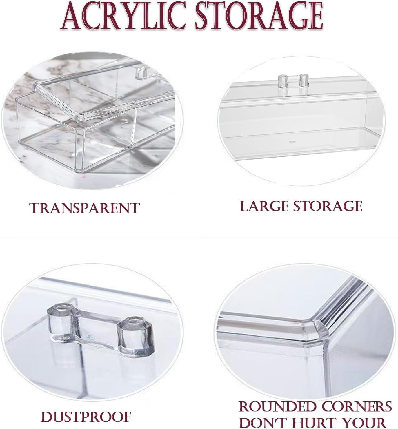 Clear Acrylic Hair Accessories Organizer for Girls - Hair Tie, Headband, Bows & Clip Holder with Lid, No Compartments Storage with Lid image number 3