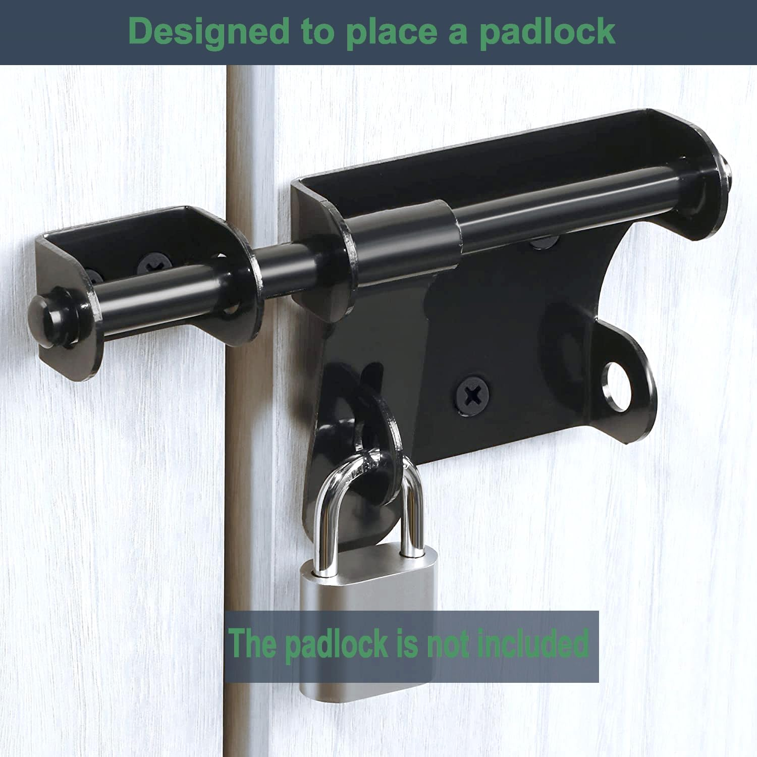 Ziyuya Gate Latch Bolt Lock Padlock Slide Gate Locks Barrel Bolts Door Lock Hardware for Shed Wooden Fences Barn Yard Doors Outdoor Latch 6 Inch (Black) - Black image number 3