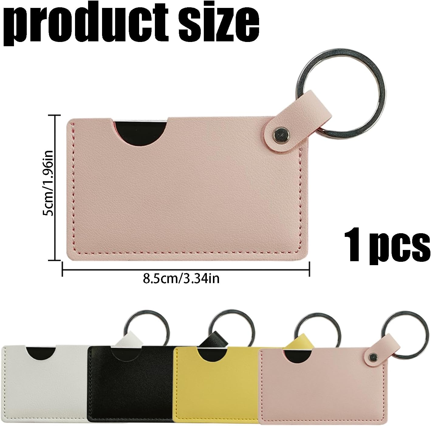 Compact Stainless Steel Mirror with Keychain Mini Handheld Travel Makeup Mirror with PU Leather Case Unbreakable Rectangular Pocket Mirror for Wallet and Purse (White) image number 3