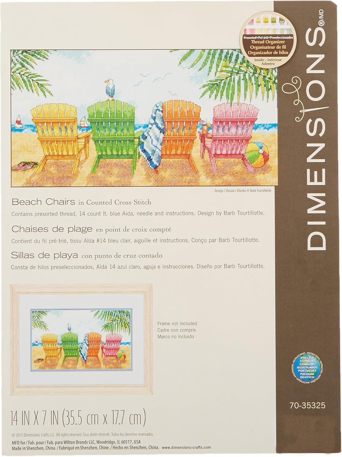 Dimensions Colored Beach Chairs Counted Cross Stitch Kit, 14 Count Light Blue Aida, 7'' X 14'' image number 1