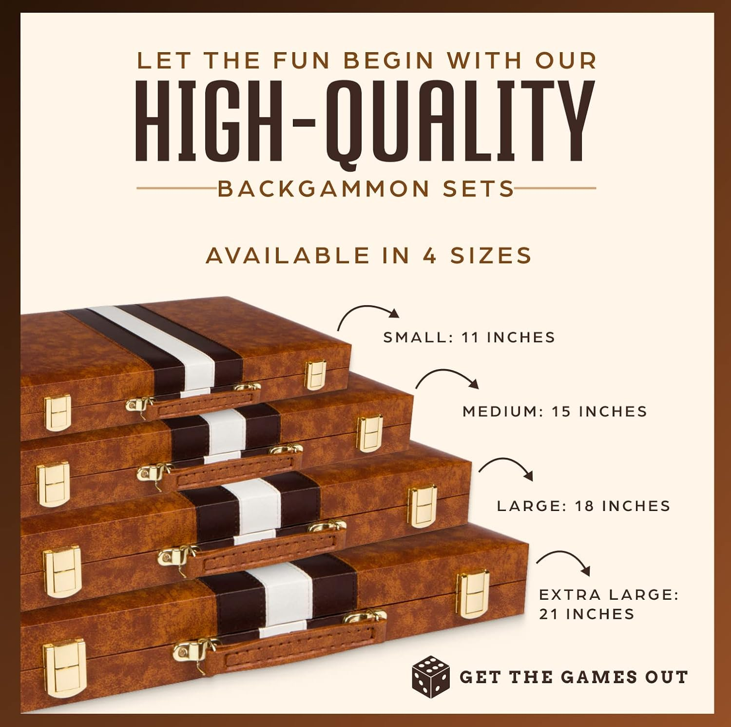 Get the Games Out Top Backgammon Set - Classic Board Game Case - Best Strategy & Tip Guide - Available in Small, Medium and Large Sizes (Brown, Small) image number 2