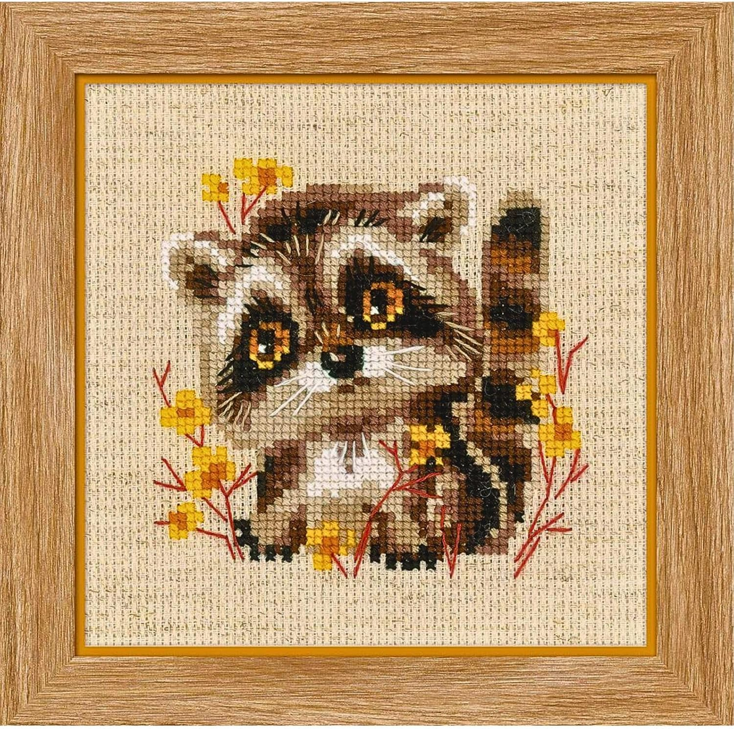 RIOLIS - Little Raccoon 1754, Cross Stitch Kits 5,12" X5,12, Cross Stitch Kits for Beginners & Advanced, Crossstitching Kits Adult, Counted Stitching Kits, Embroidery Kit image number 1