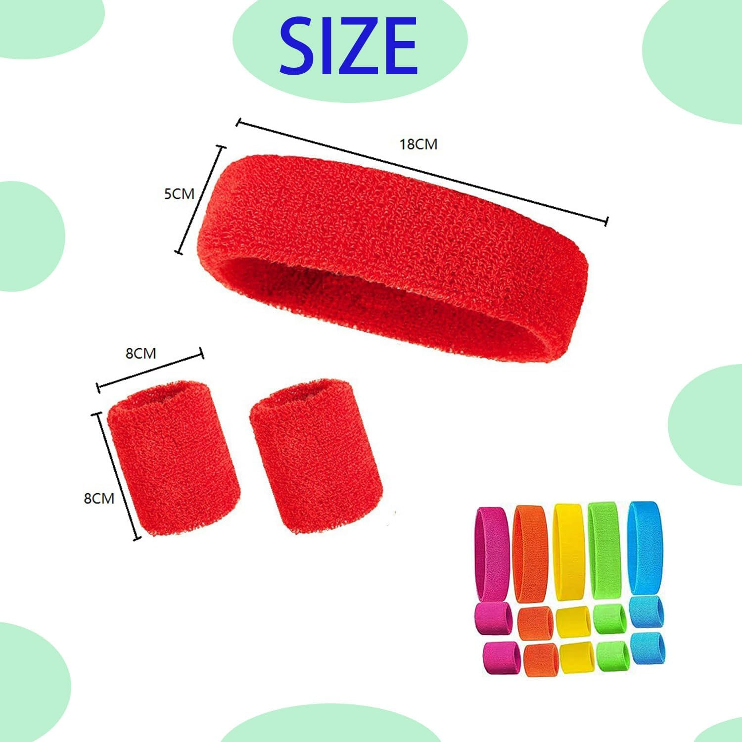 Roczential 15 Pieces Neon Sweatbands Set, Water Absorbent 5 Headbands and 10 Wristbands, Gym Terry Elastic Moisture Wicking Sweatbands for Men and Women Parties (5 Colors)