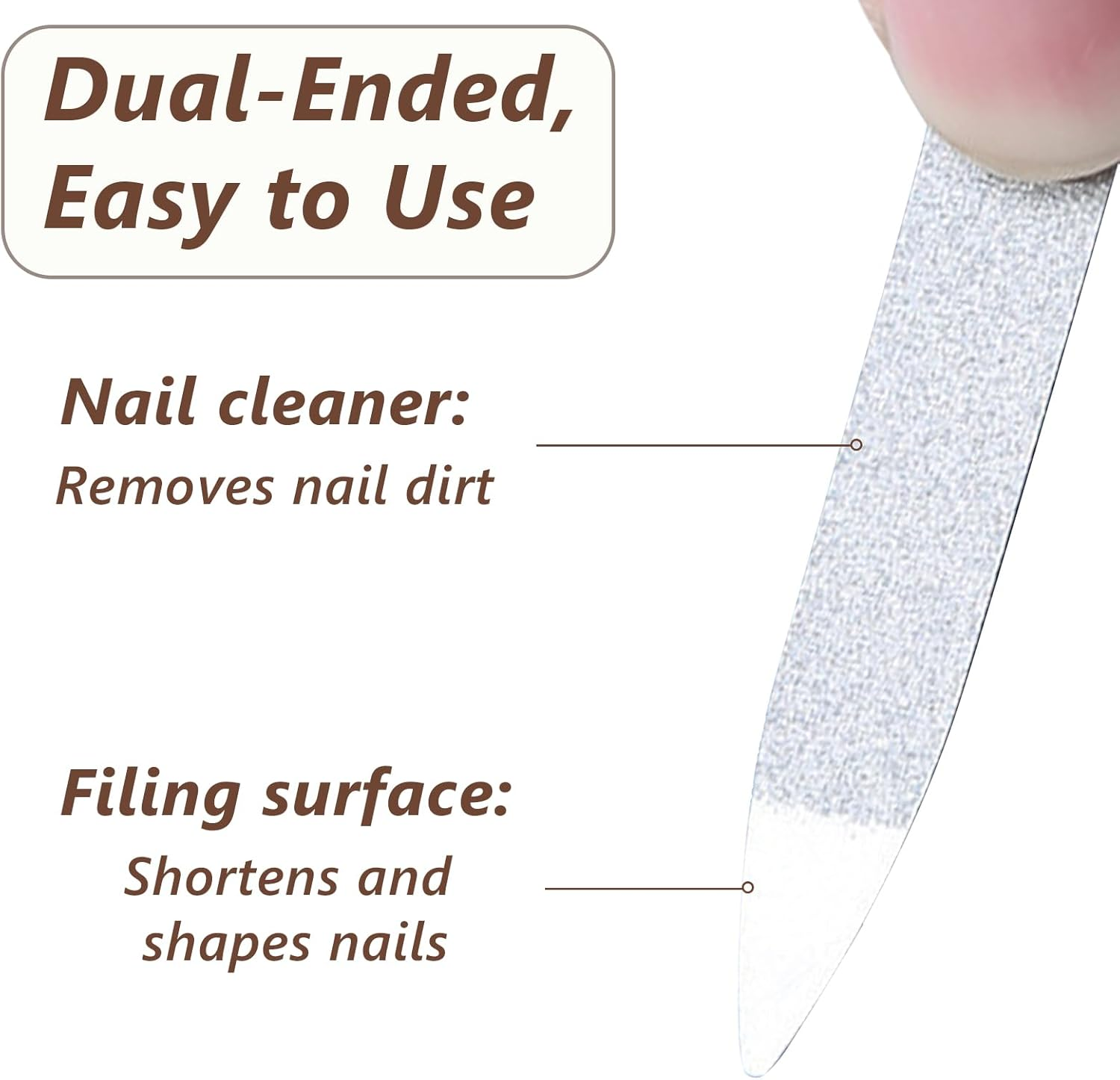 Metal Nail File Set (12 Pcs) - Stainless Steel Nail Files for Natural Nails, Sword-Shaped Fingernail Files with Non-Slip Handle, Sharp Tip, and Sapphire Grit for Women and Men image number 5