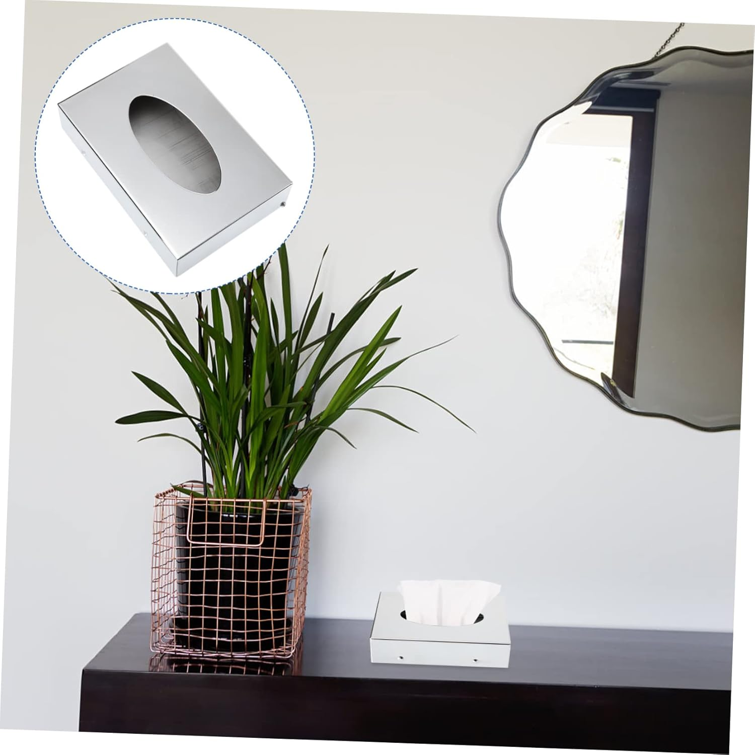 Alipis Modern Mirror Paper Box Tissue Storage Box Steel Frame Tissue Paper Holder