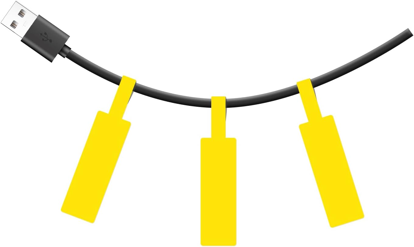 SUPVAN KATASYMBOL T50M Cable Label Tape Thermal Waterproof Clear Printing Self-Adhesive Multipurpose Replacement, 25 Mm X 38 Mm + 40 Mm, Black on Yellow, 100 Labels per Roll