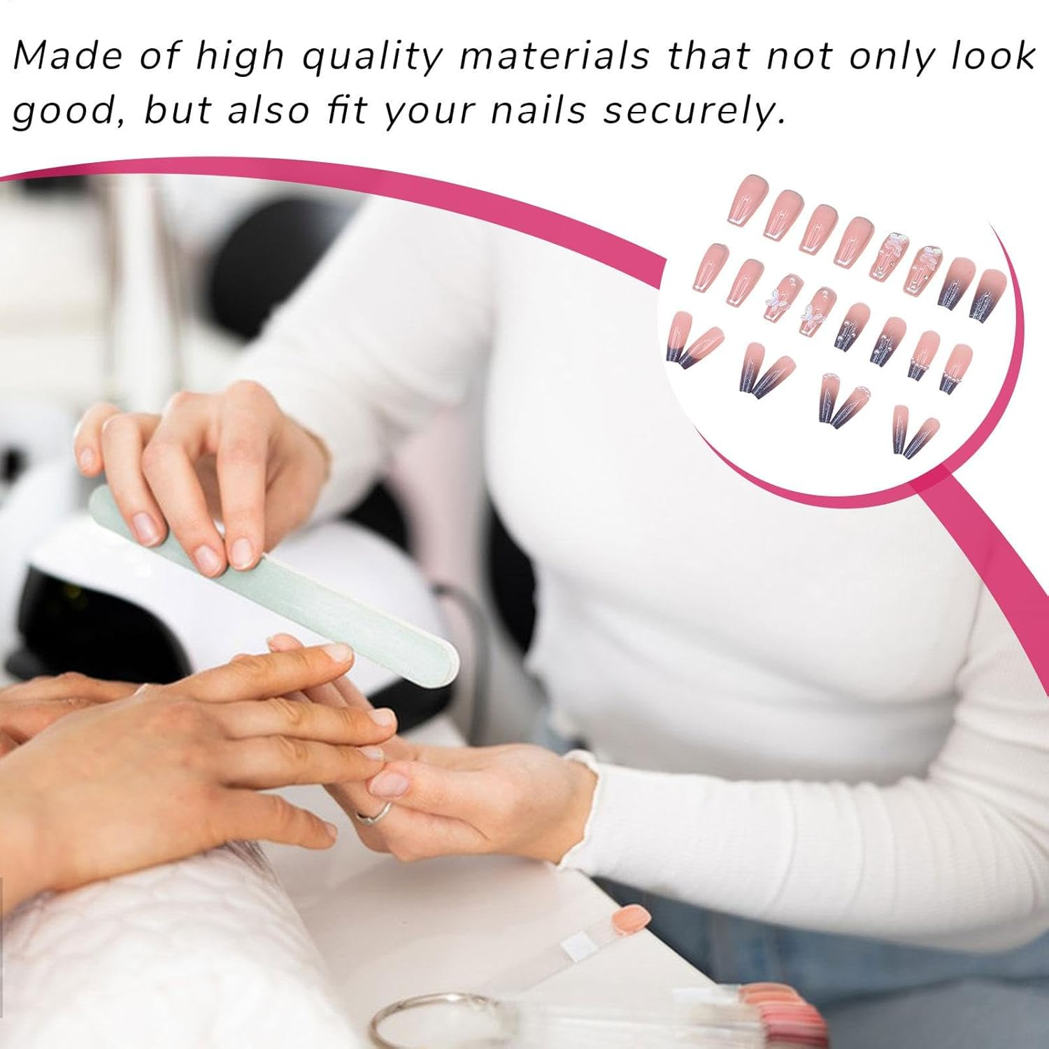 Iouyjiu Press on Nails, Artificial Fake Nails, French Style Nail Set, Adorned with Bows, Includes Manicure Stickers 24 Piece Kit Perfect for Kids and Nail Arts, 30G image number 3