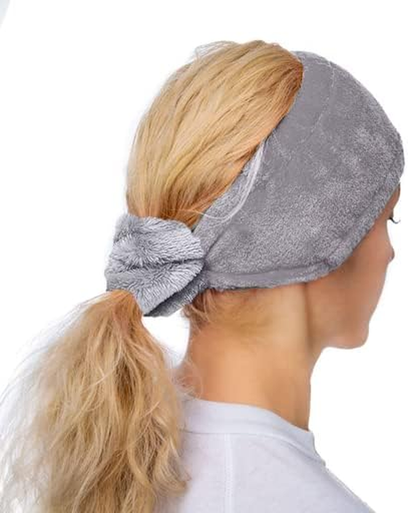 Hairband for Make-Up and Facial Cleansing with Rabbit Ears, Women'S Cosmetic Hair Band, Wide Headband for Removing Make-Up and Skincare, Ideal for Beauty Routine, Shower and Spa (Grey)