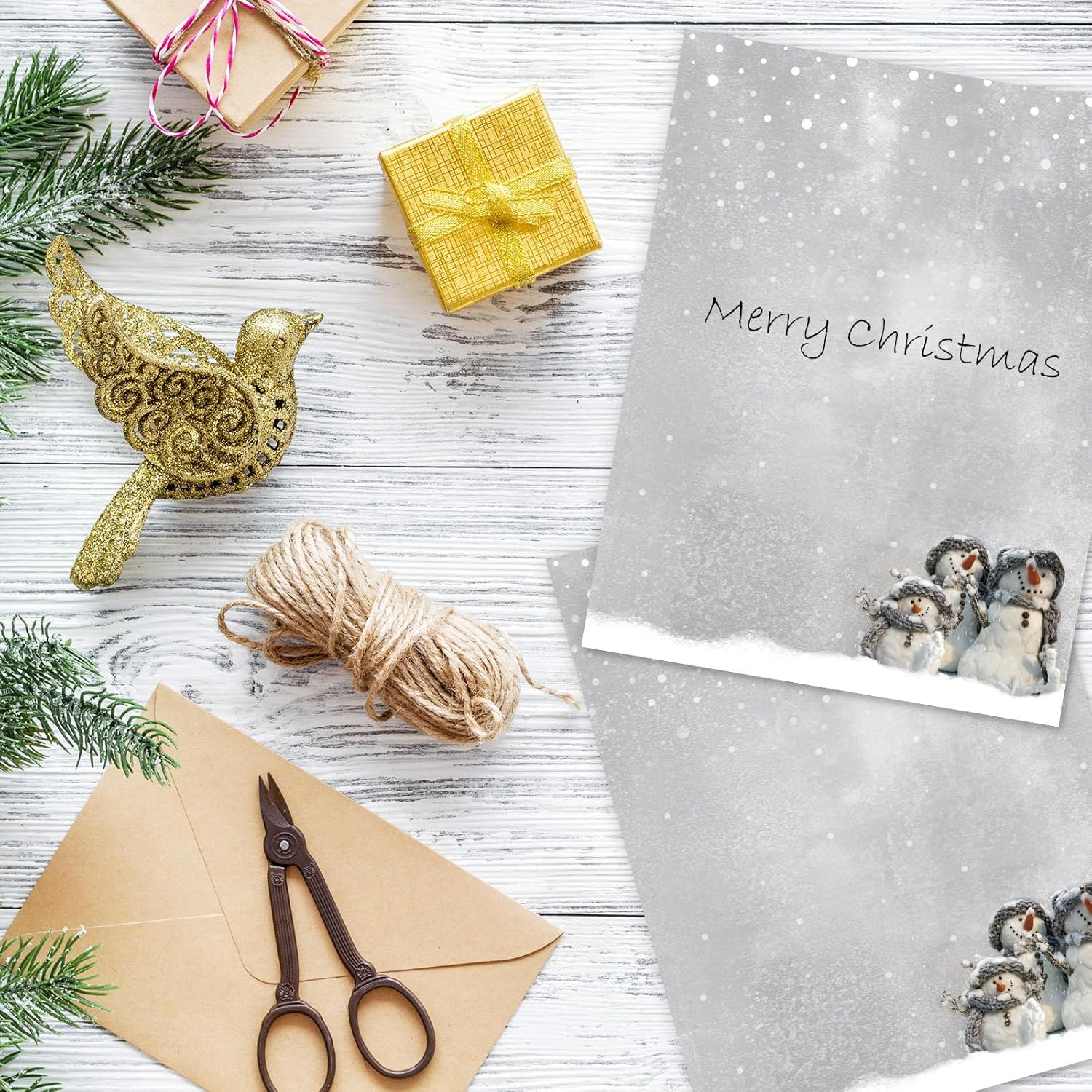 Anydesign 80 Pack Winter Stationery Letterhead Paper Snowman Snowflake Letter Paper Gray Writing Paper Notes Greeting Paper for Christmas Invitation Office Printing Supplies, 8.5 X 11 Inch