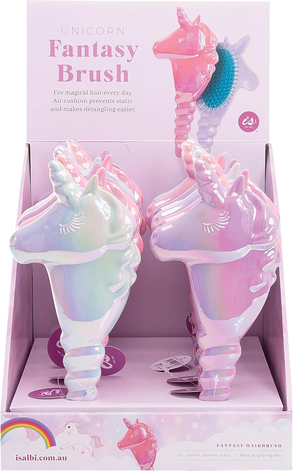 Is Gift Unicorn Fantasy Hairbrush - Pearlescent Pastel Colours, Soft Cushioned Pad for Gentle Detangling & Reduced Static, Fun Grooming for All Ages, 11.2X26X5Cm, 3 Assorted Designs image number 6