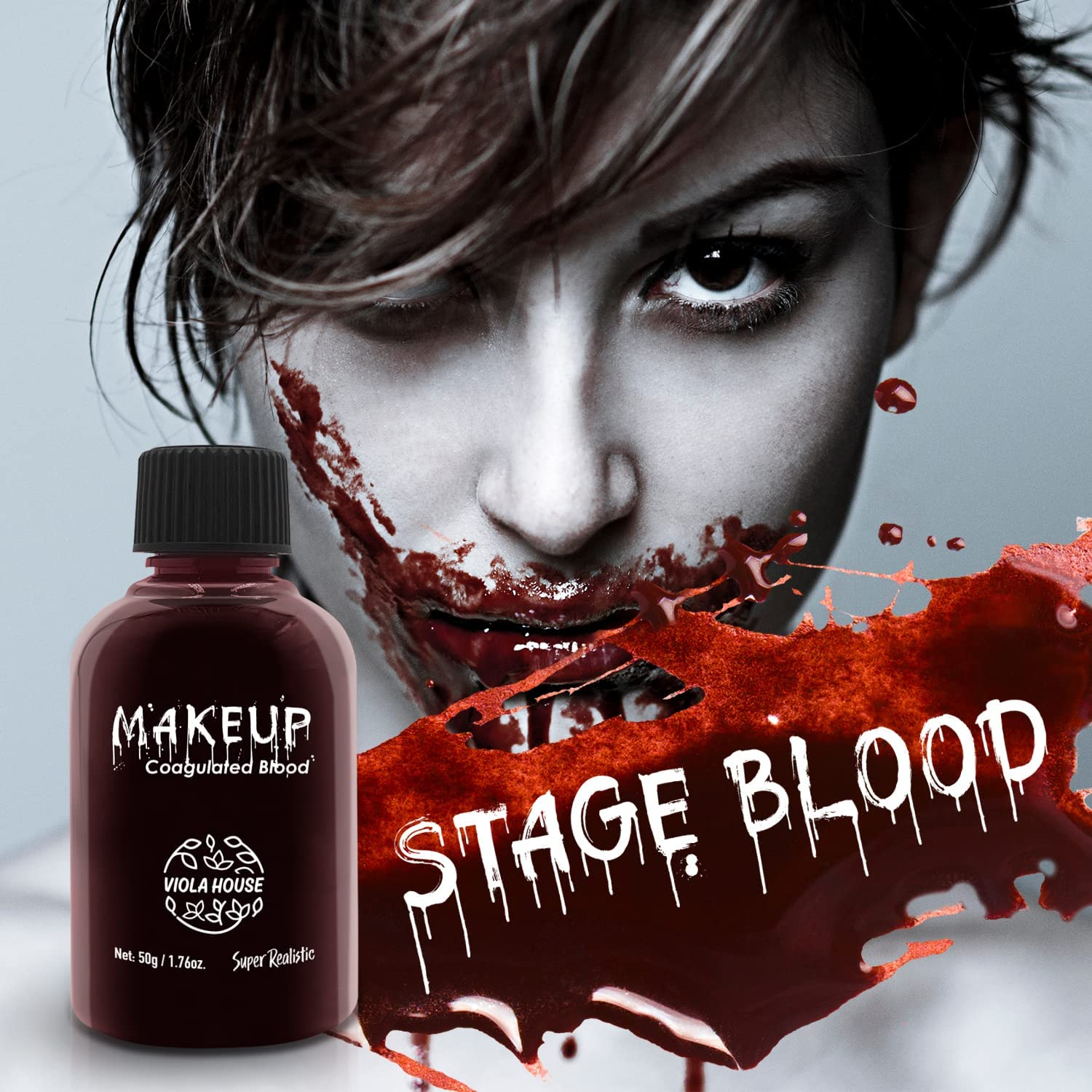 VIOLA HOUSE Halloween Fake Blood Makeup Coagulated Blood,Professional Realistic Fake Blood Special Effect for Halloween Stage Dress up Cosplay Theater SFX Makeup(50G/1.76Oz) image number 3
