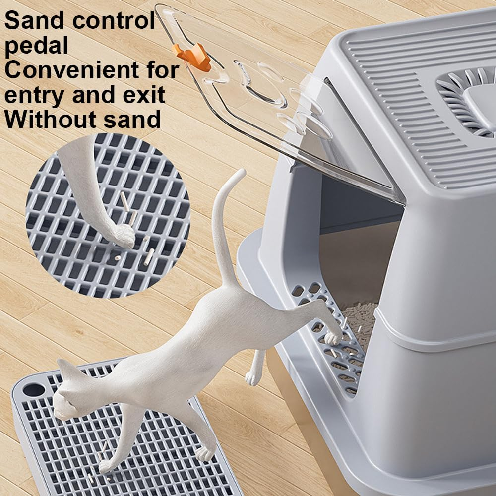 HPAMR Stainless Steel Cat Litter Box with Lid, Large Litter Box, Stainless Steel Cat Litter Box with High Side, Include Cat Mat and Scoop, Enclosed Removable Metal Litter Boxs image number 2