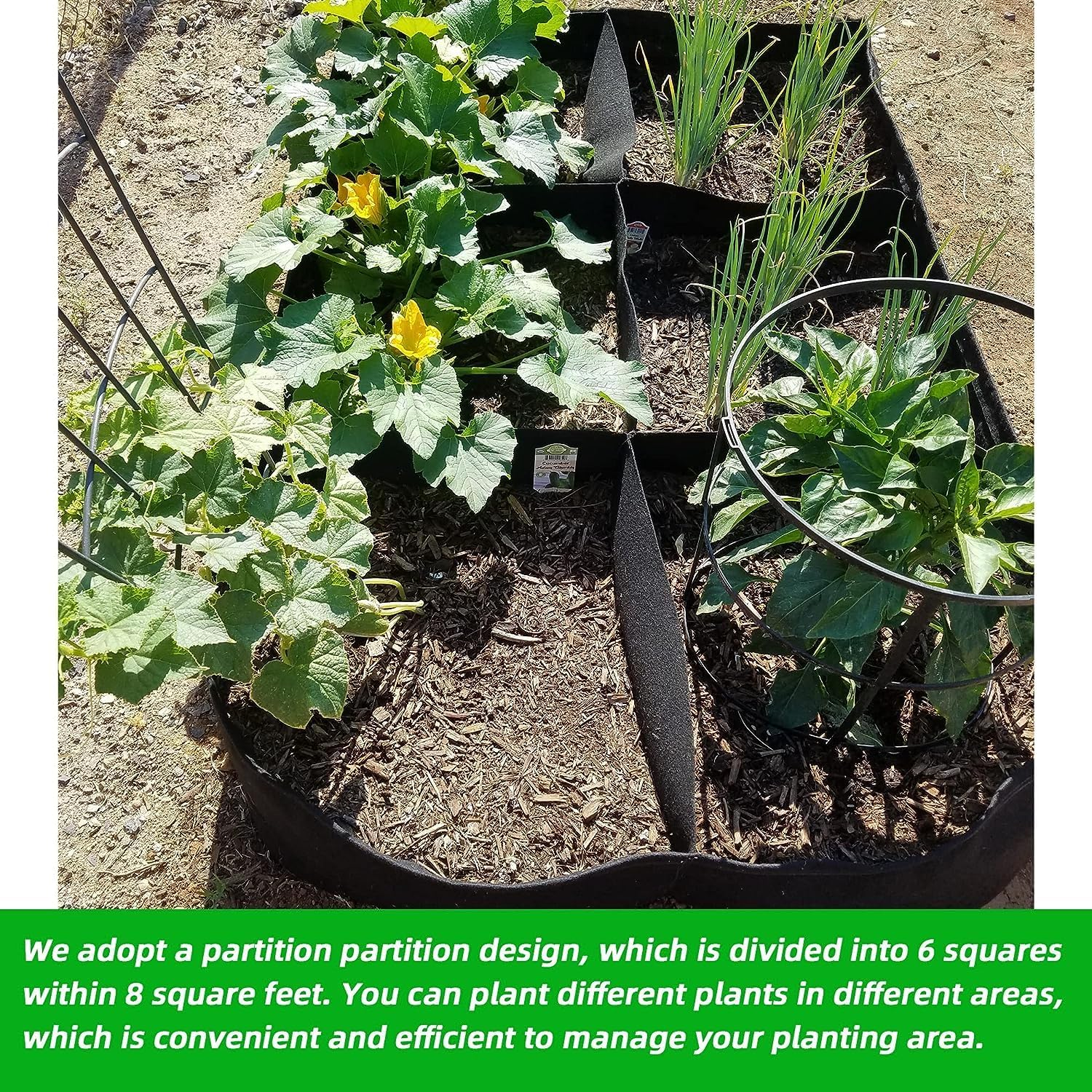 AU005-6 1 Piece 6 Compartments 57 Gallon Plant Grow Bag,Rectangle Fabric Raised Garden Bed,Agriculture Bags for Vegetables Fruits Plants Flowers,Gardening Decorations for Indoor and Outdoor image number 6