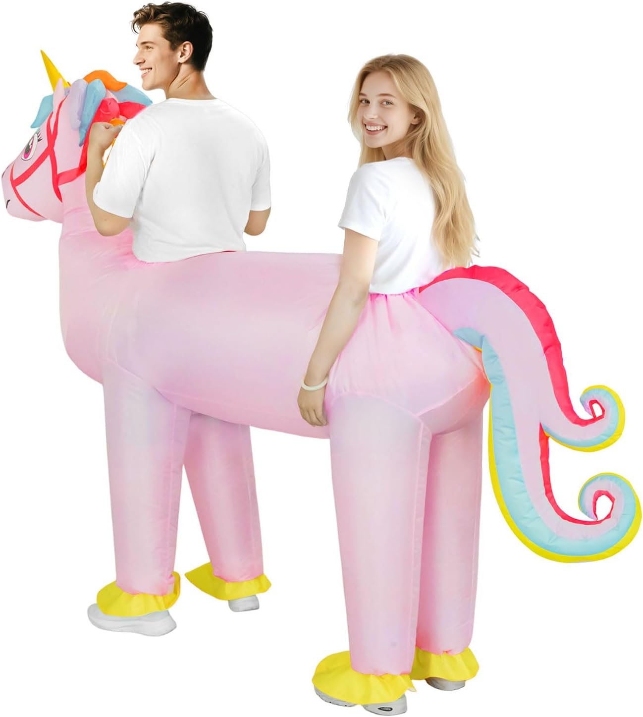 Couples Inflatable Unicorn Costume for Adults - 2 Person Riding Halloween Christmas Costume, Funny Matching Blow up Couple Outfits for Men Women Cosplay image number 5