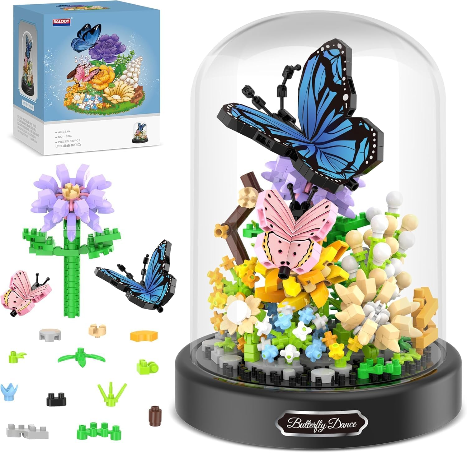 WINNER SPACE Butterfly Flower Bouquet Building Kit for Adults, Animals Flowers Botanical Collection Mini Building Blocks Set, Valentine'S Day for Her Mom Women Wife Girlfriend (530 PCS, Blue) image number 1