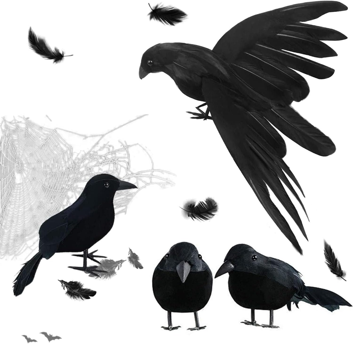 4 Pcs Halloween Crows Realistic Feather Crows Artificial Ravens Spooky Black Feather Crow Bird for Indoor Outdor Party Prop Decorations (Black) image number 5