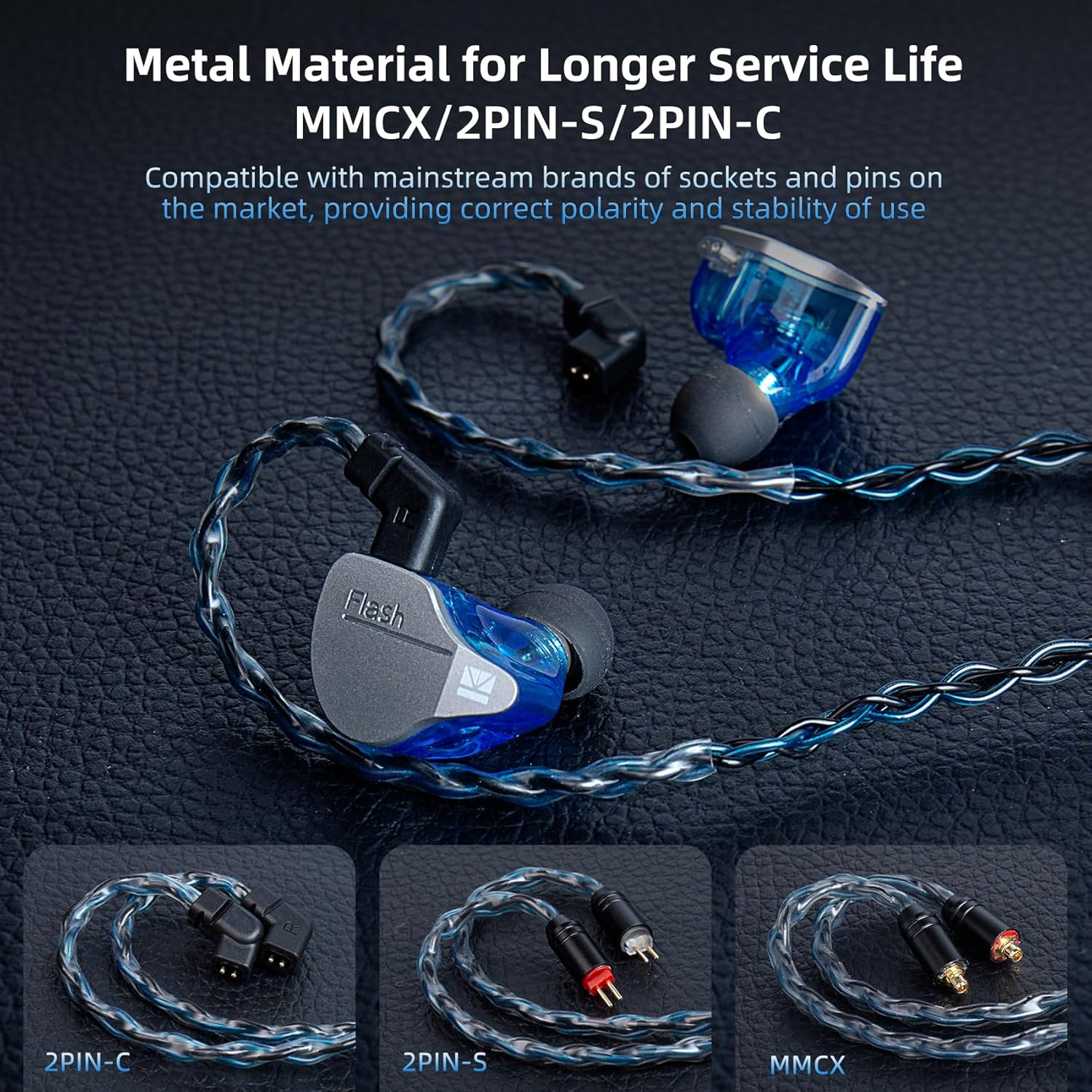 YINYOO 2 Meter Length IEM Cable, 2 Pin in Ear Monitor Cable, KBEAR ST12 plus Replacement IEM Extension Cable for Kz Zs10 Pro, Zsn Pro X, Castor, Edx Pro, Zs12 Pro X (Cpins-3.5Mm Plug, Black Blue) image number 5