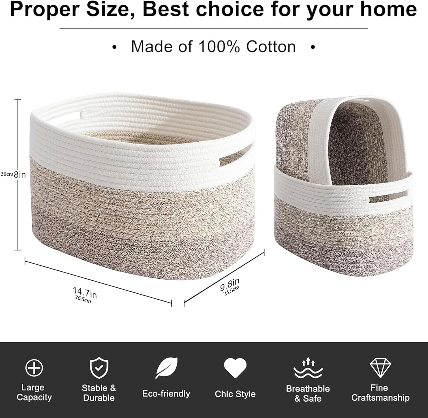 3Pack Storage Basket for Organizing, Woven Baskets for Storage, Cotton Rope Basket for Toys,Towel Baskets for Bathroom, Gradient Yellow 38*25*23Cm image number 3