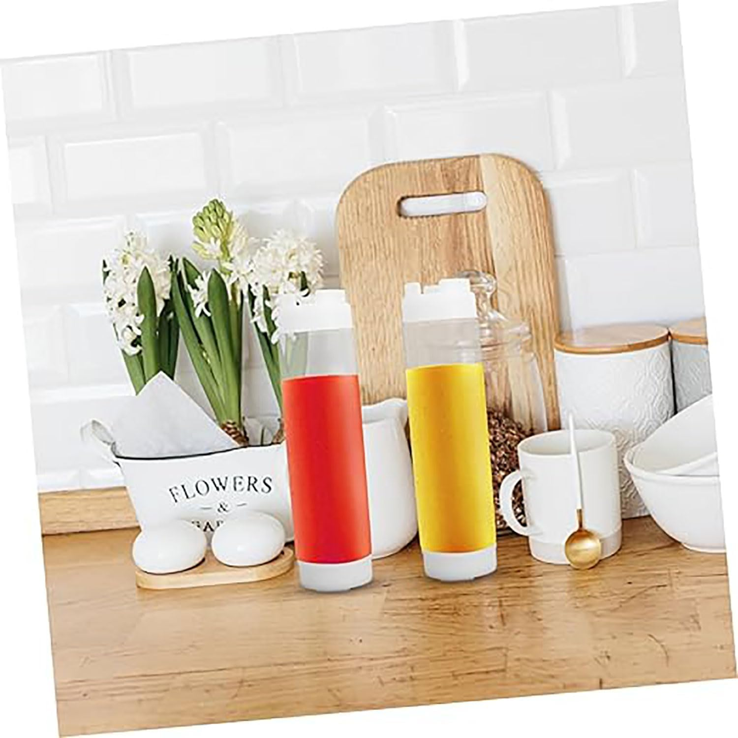 Yqkangzhu 4 Pcs 16 Oz Inverted Plastic Squeeze Bottles, Upside down Condiment Squeeze Bottle, Refillable Tip Large Valve Bottles, Self Sealing Syrup Dispenser for Ketchup Sauces Cream for Restaurants image number 3
