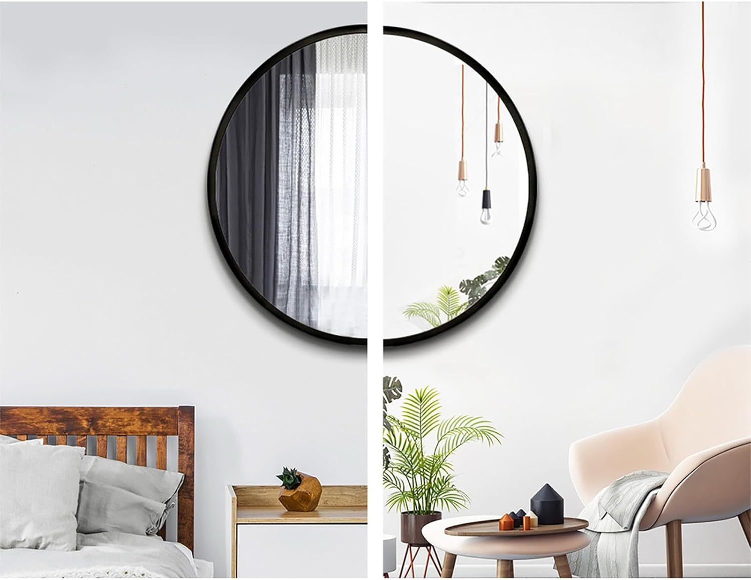 Embellir Wall Mirror, 90Cm Metal Frame Vanity Shower Bathroom Make up Mirrors Wall-Mounted Decorative Hanging Room Decor for Home Bedroom Hallway, Oval Silver Coated Modern Circle Black image number 6