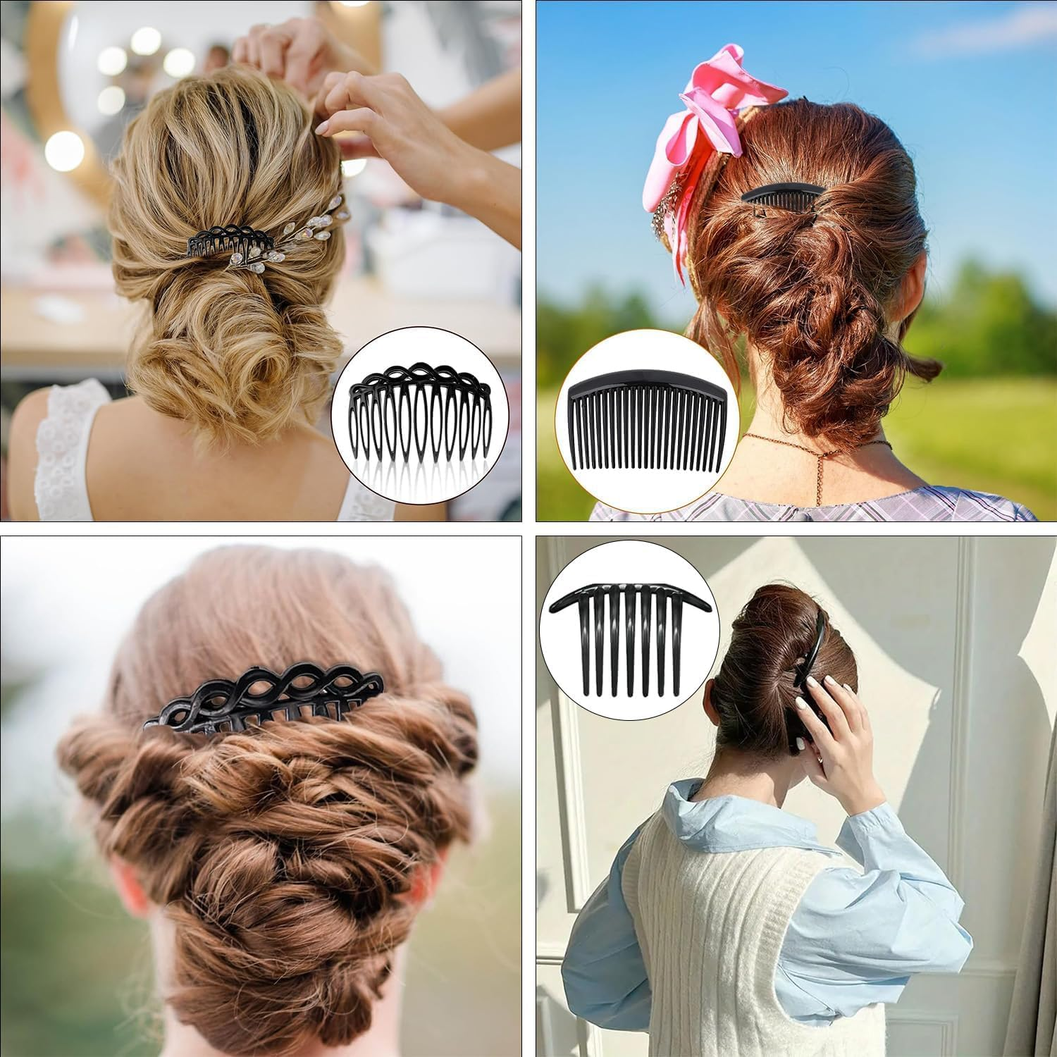 Pack of 3 Hair Combs Slides, Plastic French Twist Side Combs Strong Hold Twist Teeth Slide Clips Accessories Black Comb for Multiple Hairstyles Girls Women Girls Thick Fine Hair