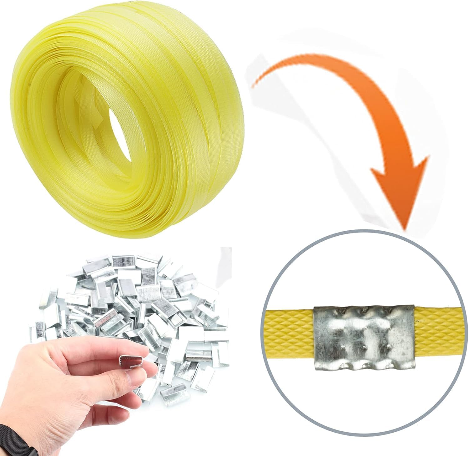 Heavy Duty PP Banding Strapping, Pallet Strapping, Packaging Strapping, Packaging 1/2" X 328Ft Polyester (PET) Strapping Kit with 100Pcs Metal Sealers, Box Packing Strapping Tool Kit image number 3