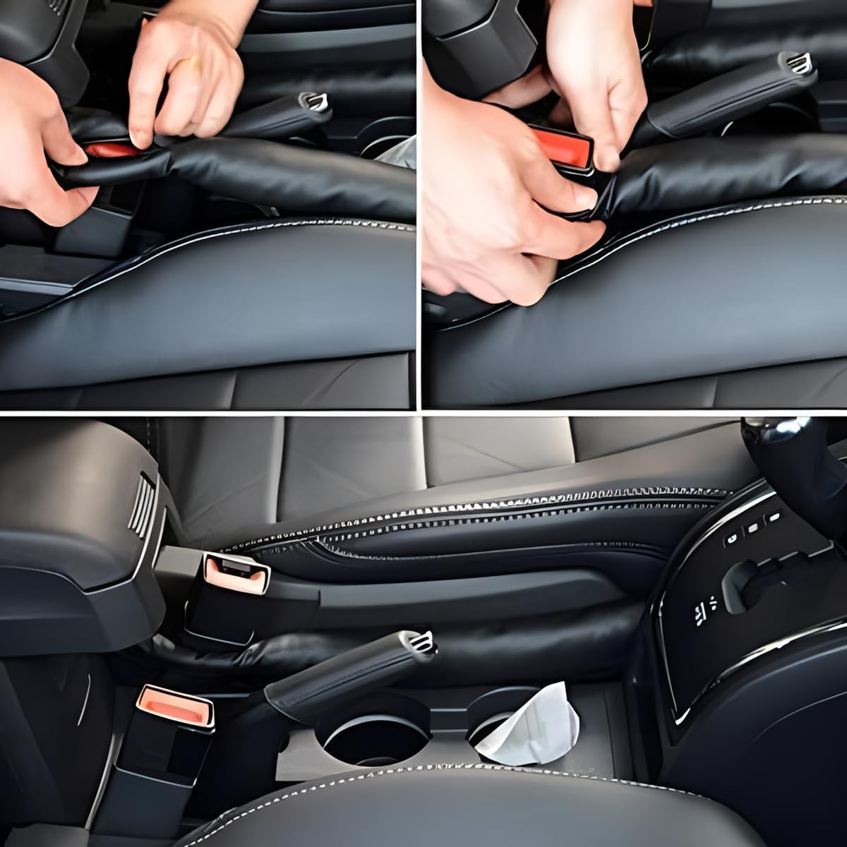 Black Car Seat Gap Filler, Premium PU Leather Leakproof Gap Stopper Anti-Drop Space Slot Filling Stripes Pad Plug Universal Fit for Vehicle Auto Car Seat（2 PCS ）