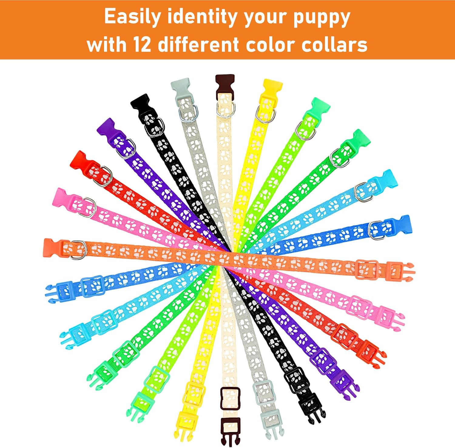 GAMUDA Puppy Collars, Super Soft Nylon Adjustable Whelping ID Bands, Footprint Pattern Litter Set with 2 Record Keeping Charts, 12 Pack (S) image number 6