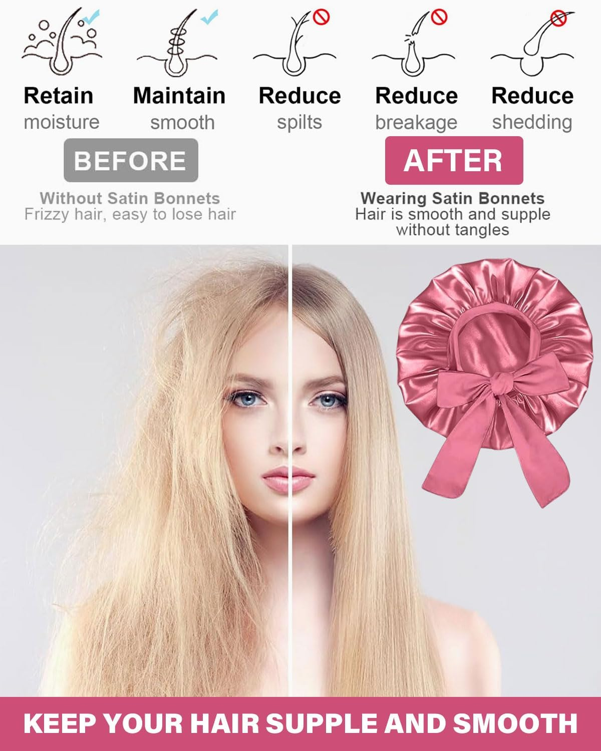 JUKOTA Silk Sleep Hat for Women Double Layer Satin Lined Bonnet with Tie for Curly Hair image number 1