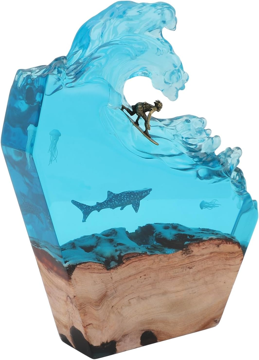 Jectse Ocean Surfing Night Light LED Resin Wood Handmade Bedside Table Lamp for Office Bedroom Decor, 6 Levels Brightness with USB Cable image number 5