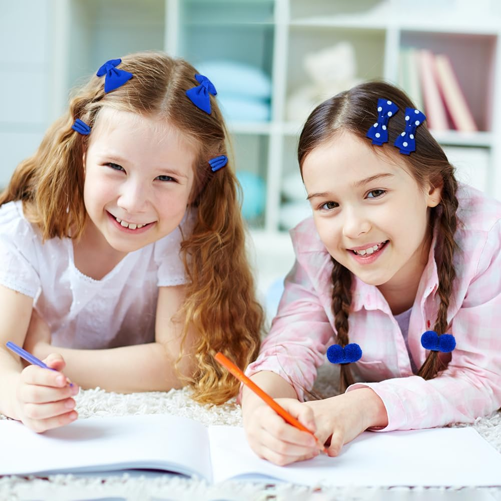 Bekecidi 48 PCS Girls School Hair Accessories Royal Blue Bow Hair Clips Headband Elastic Hair Bands Ribbon Hair Barrettes Bow Ponytail Holder Hair Accessories for Toddlers Kids Christmas Birthday Gift image number 5