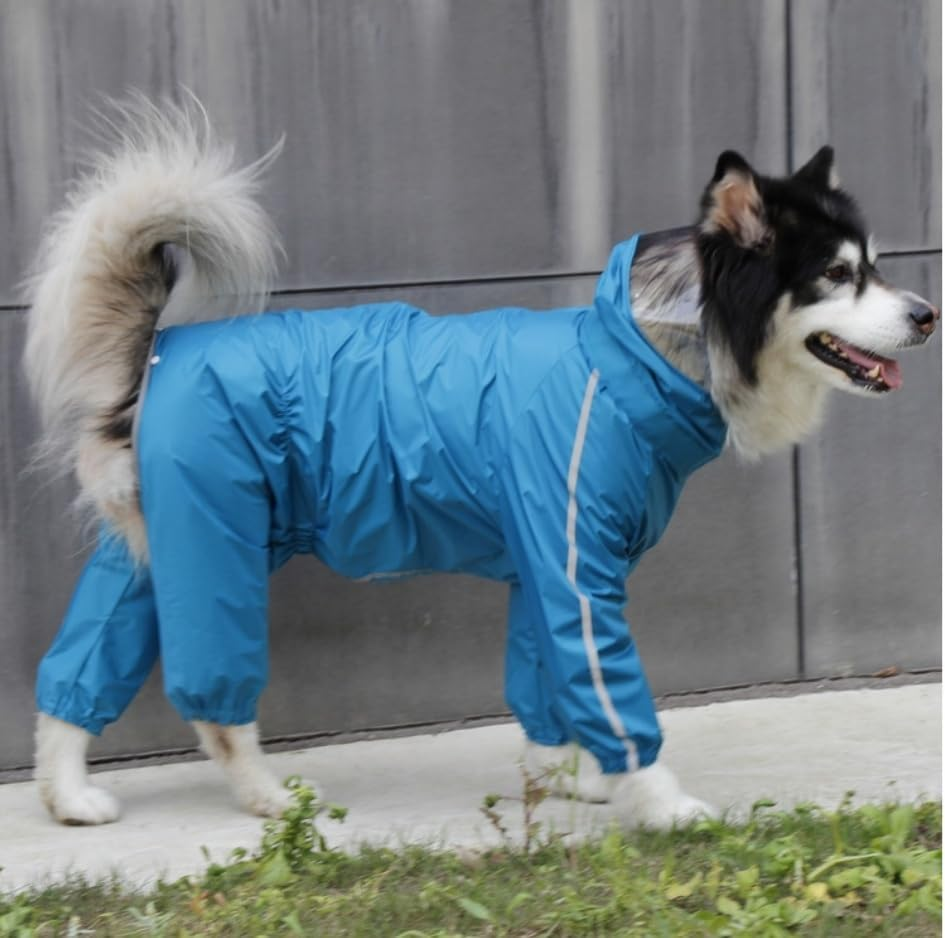UOSIA Large Dog Raincoat Reflective Waterproof Dog Raincoat Lightweight Dog Rain Hooded Jacket Full Coverage Dog Raincoats with Removable Tail Cover for Dog Walking image number 4