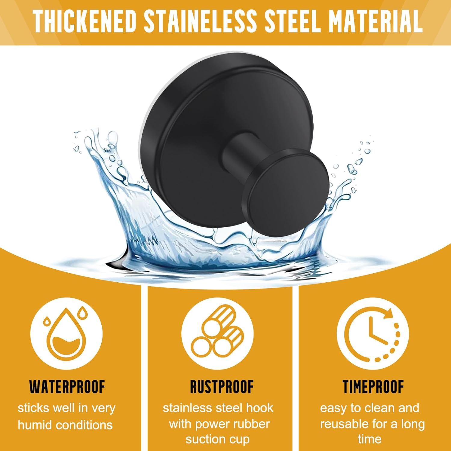 HOTOOLME 4 Pack Suction Cup Hooks for Shower, Towel Hooks for Bathroom, No Drill Shower Hooks for Windows, Glass, Mirror, Tile for Hanging Towels Loofah Robe(Black) image number 3