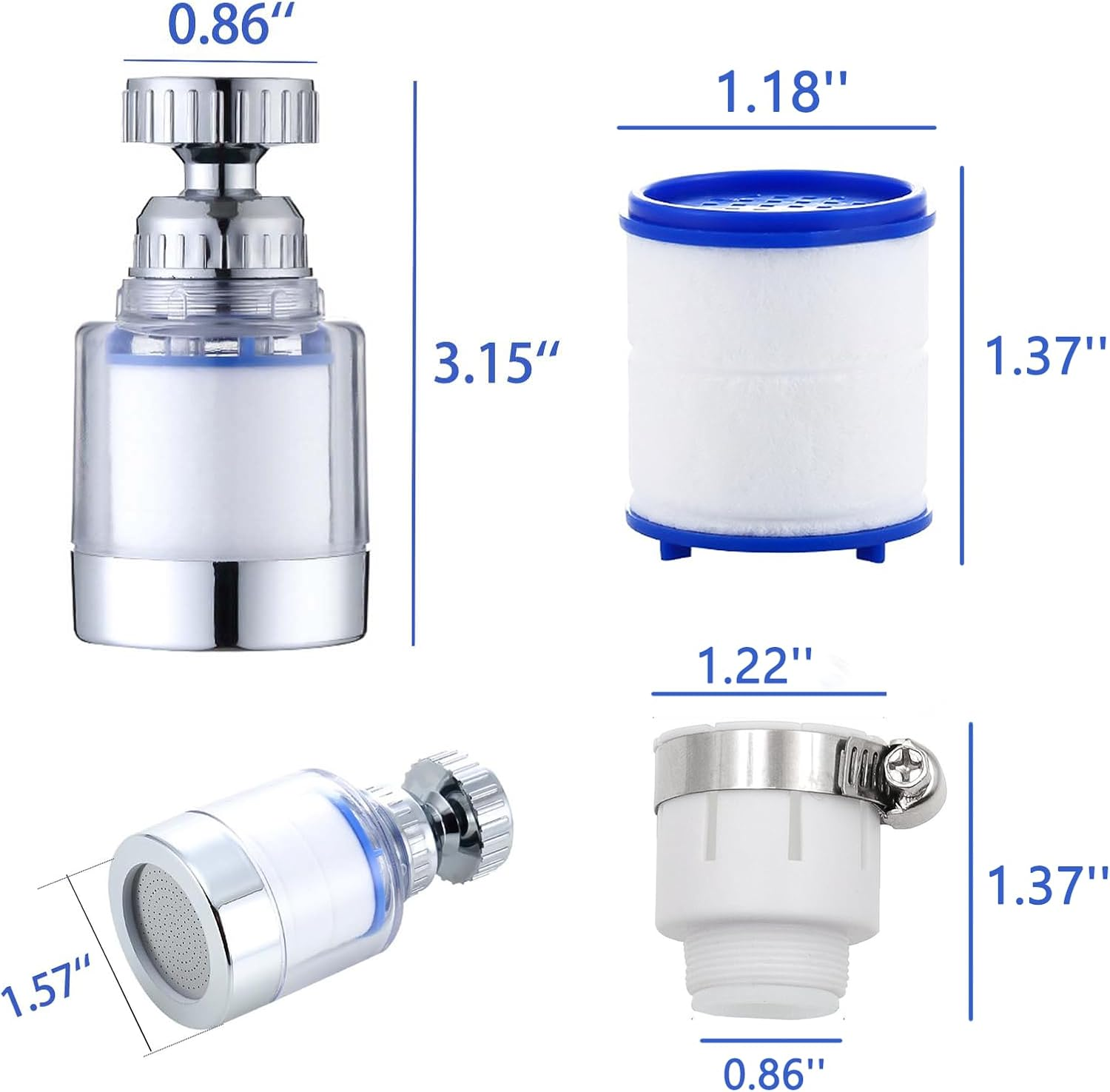 Faucet Water Filter 360&deg; Rotating Sink Water Filter, Kitchen Sink Filtration,Bathroom Faucet Filter,Removes Chlorine Fluoride Heavy Metals for Home, Bathroom, with Universal Adapter + 2 Cartridges image number 1