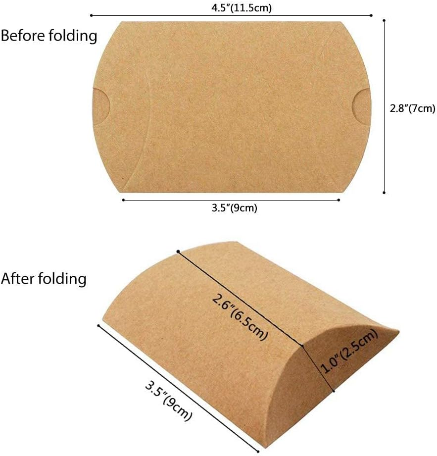 WODJR 100Pcs Pillow Boxes Kraft Pillow Boxes Small Gift Boxes Wedding Gift Boxes Brown Paper Pillow Candy Box Mini Party Favor Boxes Treat Boxes for Wedding Birthday Gifts Packaging, 100Pcs Jute Twine image number 1