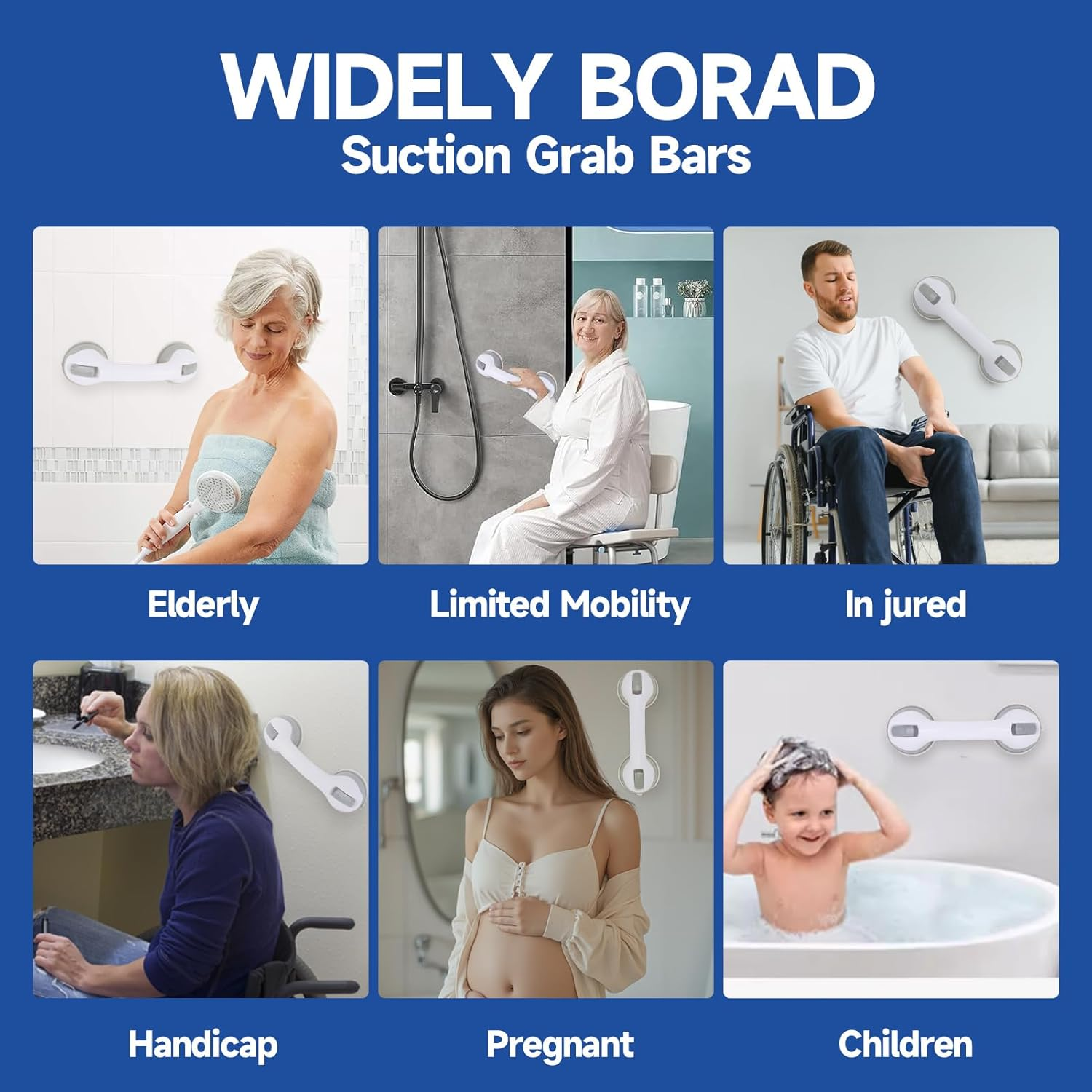 Gugxiom 10 Inch Shower Grab Handles,2 Pcs Grab Rails for Bathroom with Suction Cup,Shower Handles for Elderly Disabled Injured (Gray) image number 1