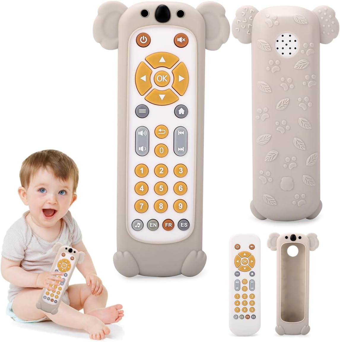 Kaekid Baby TV Remote Control Toy with Silicone Cover, Baby Musical Toys, Toddler Early Number Learning in 3 Languages (English, Spanish & French), Preschool Kids Toys 6-12 Months (Koala) image number 2