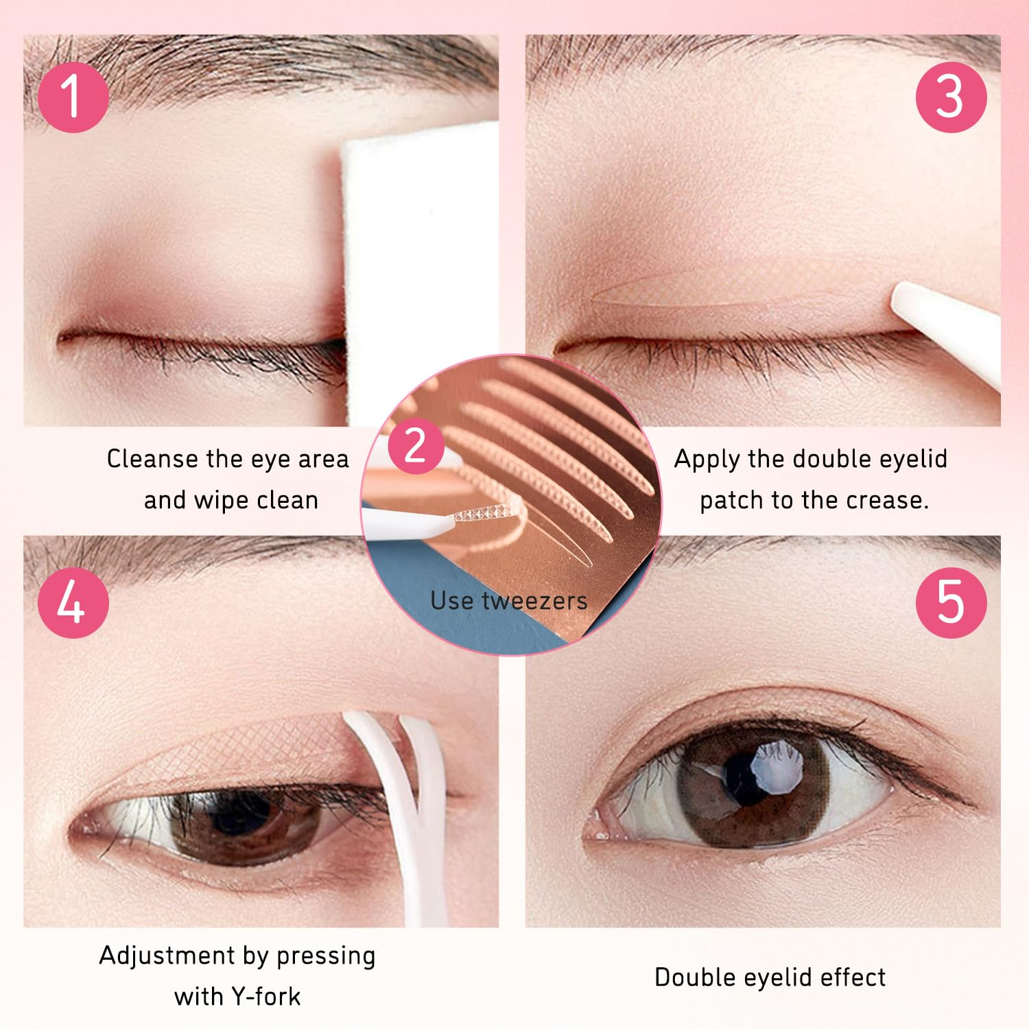 TORMEN 80 Pairs Double Eyelid Lift Strips Invisible Tape Stickers Waterproof Natural Lace Mesh with Forked Rods for Covered Droopy Thick Eyelids Suitable Most Eye Shapes (Transparent Crescent Moon) image number 3