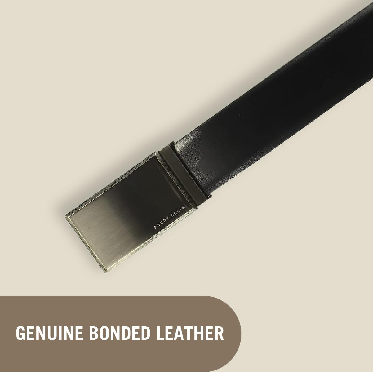 PERRY ELLIS Men'S Portfolio Reversible Patterned Plaque Belt, Black/Brown, 30