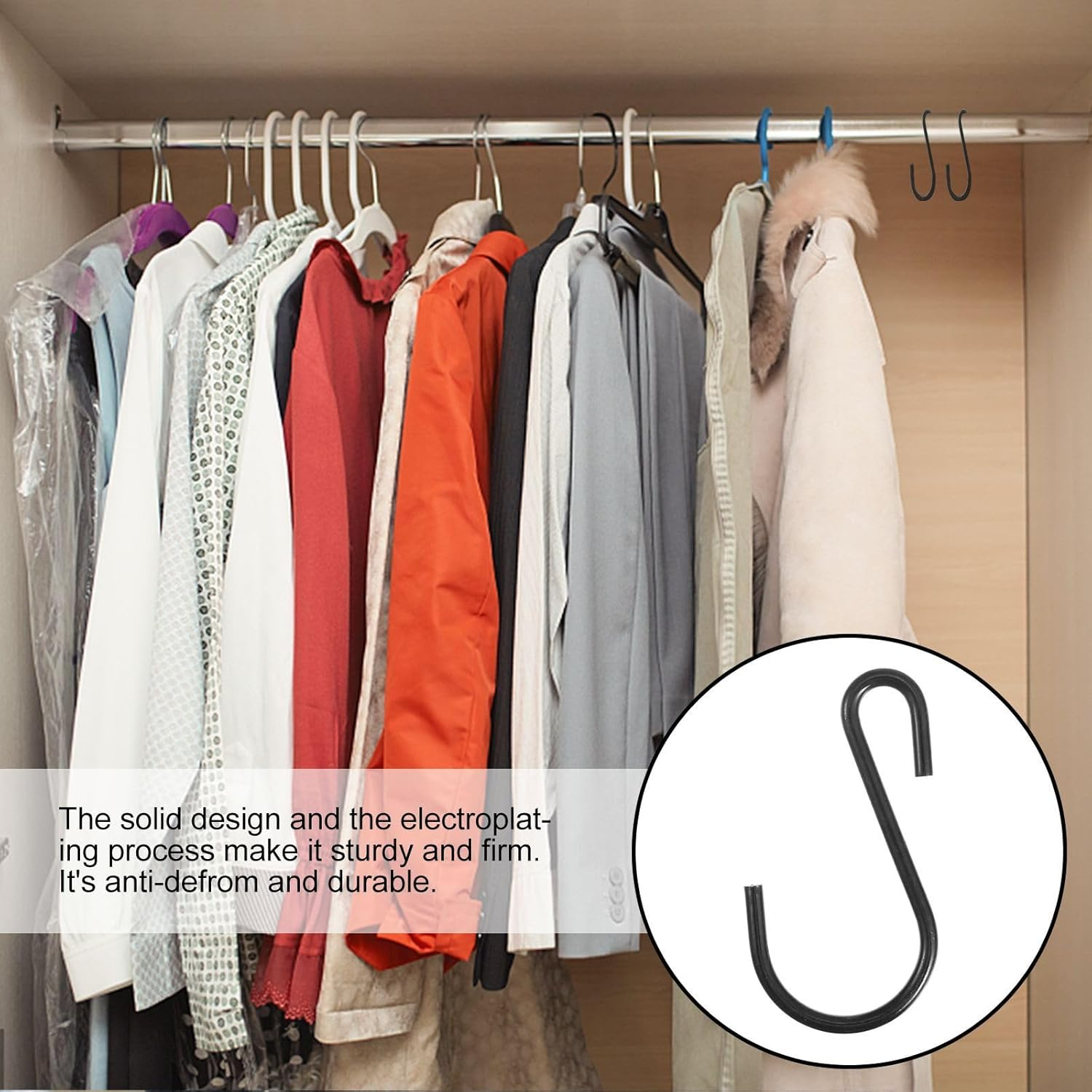 Veemoon 25 Pcs Black Iron S-Shaped Hooks Small Jeans Hangers for Kitchen Storage Organization, Clothes Rack, Towel and Utensil Hanging in Home and Bathroom image number 3