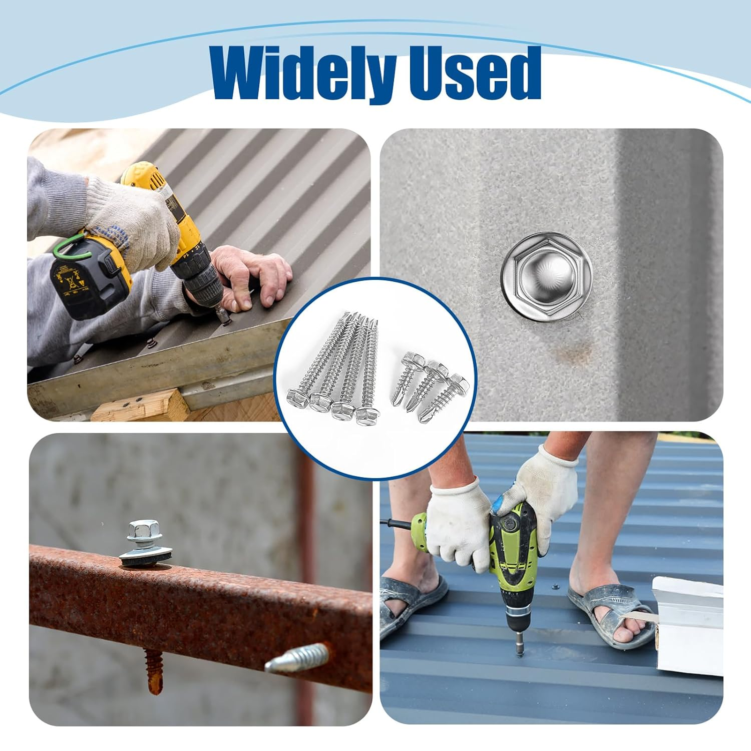 #8&times;1-1/4&Prime; (100Pcs) 410 Stainless Steel Self Drilling Screws, Hex Washer Head Fast Self Tapping Screws image number 3