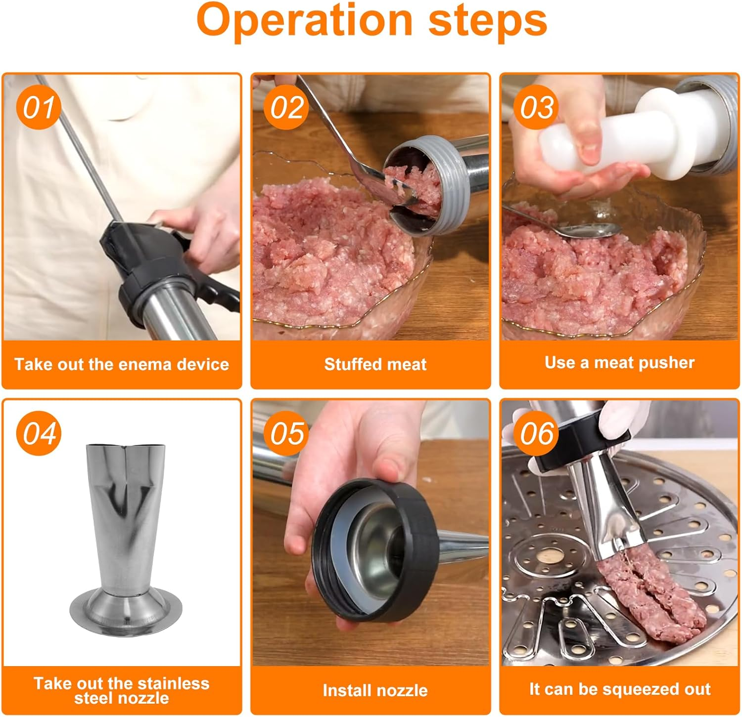 DJAPWPX Sausage Stuffer Kit Manual Stainless Steel Jerky Maker Kit Easy Cleaning Large Capacity Jerky Stuffer Kit with Thickened Aluminum Handle for Home Kitchen image number 2