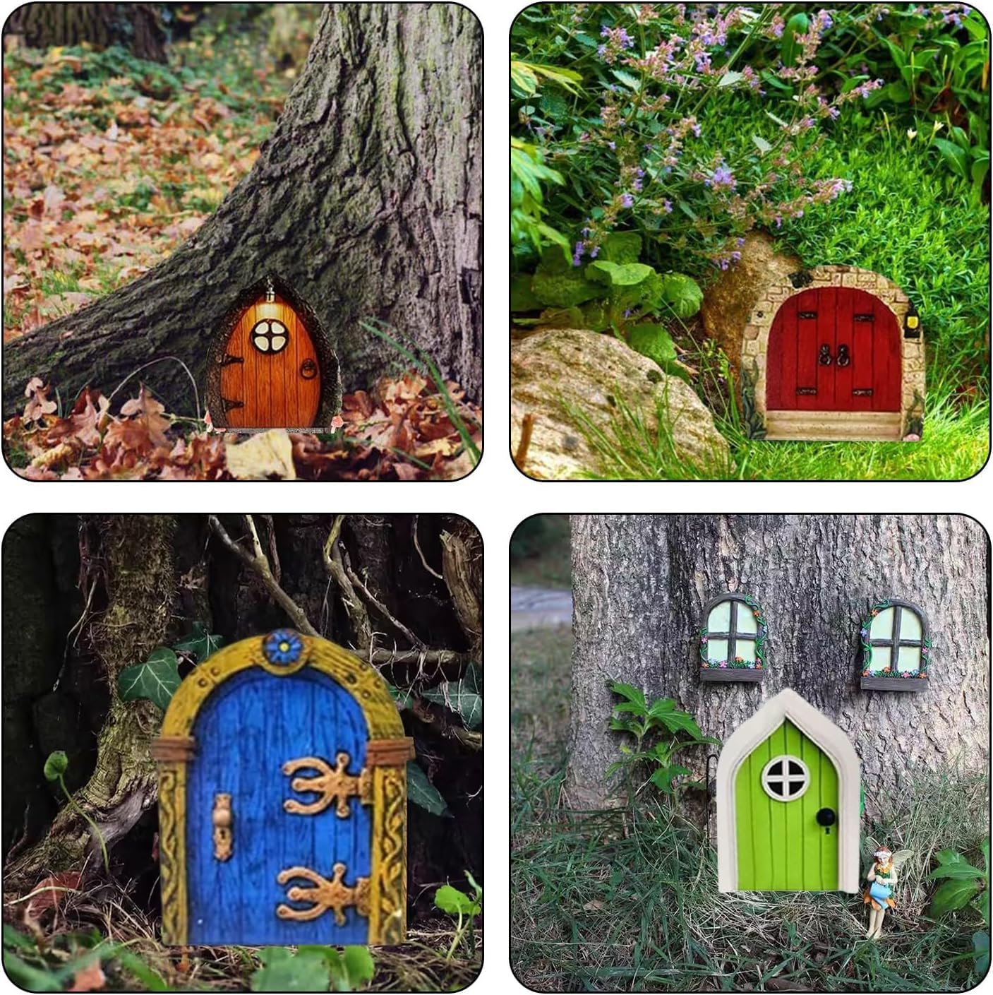 Wooden Fairy Garden Door Ornaments, 6 Pieces Fairy Garden Ornaments Outdoor Decor Wooden Fairy Door,Miniature Door Fairy Garden Ornaments Wood Gnome Door,Mini Fairy Garden Door image number 2