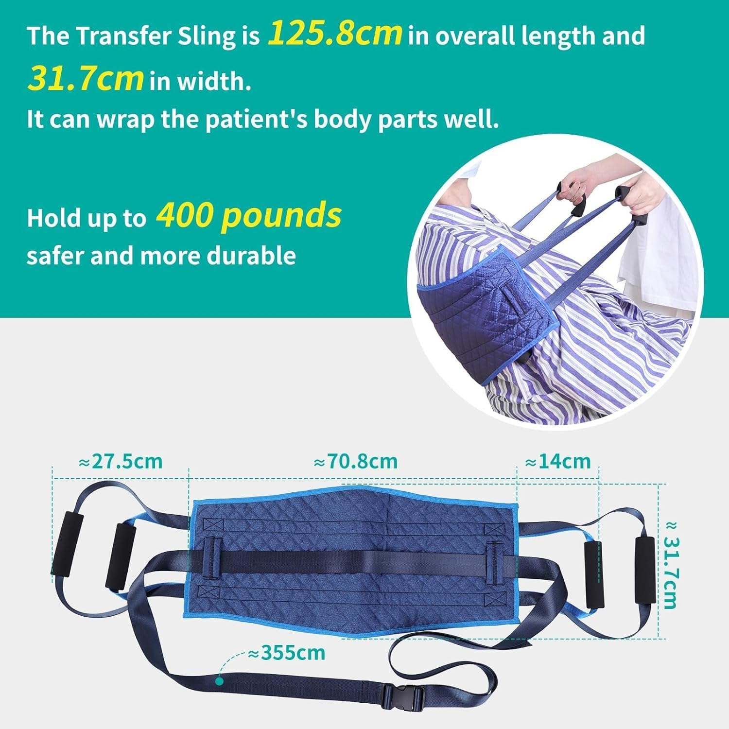 Transfer Nursing Sling for Patient,Elderly Safety Lifting Aids,Nursing Transfer Sling,Handle Back Lift Mobility Belt for Patient Care，Non-Slip Gait Belt with Padded Handles，31.7 * 125.8Cm image number 3