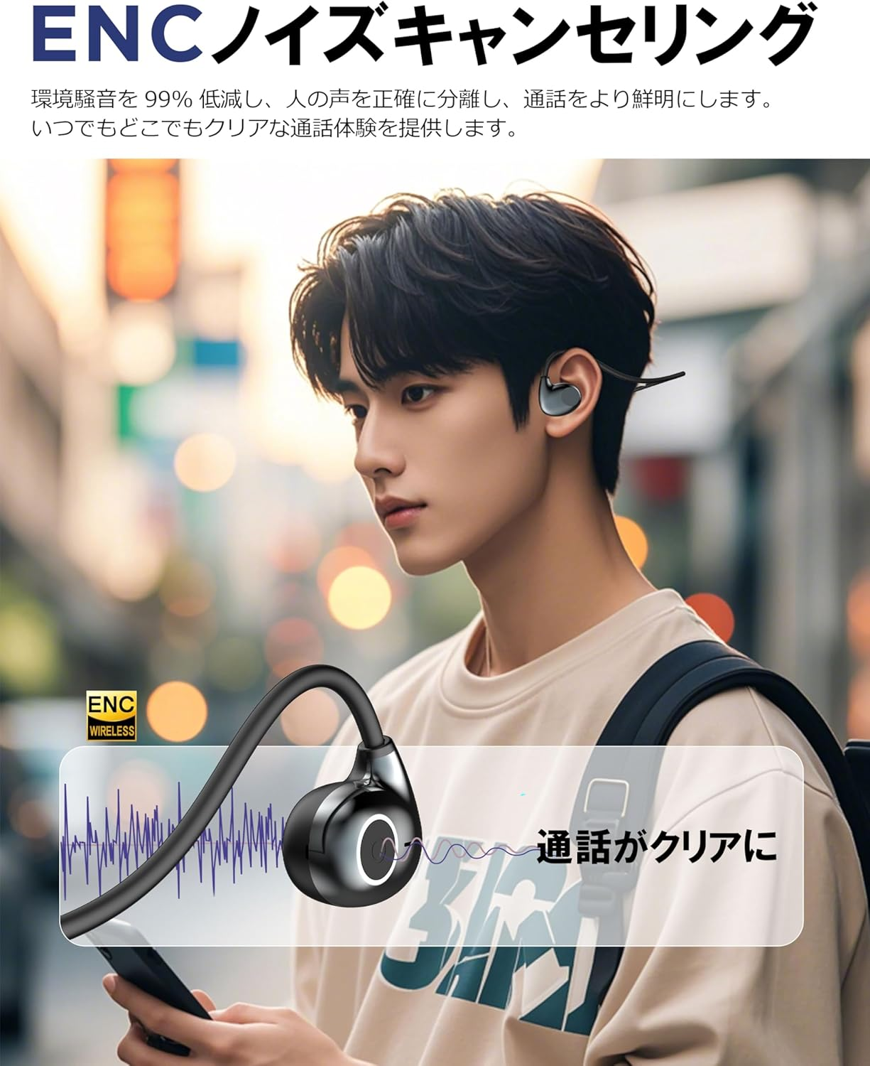 Echlife J077 A805 Ultra Lightweight 13G Open Ear Earphones, Air Conduction, Non-Blocking, Bluetooth 5.3 AAC ENC Call Noise Canceling, Wireless Earphones, Comfortable Fit, Built-In, White - White image number 3